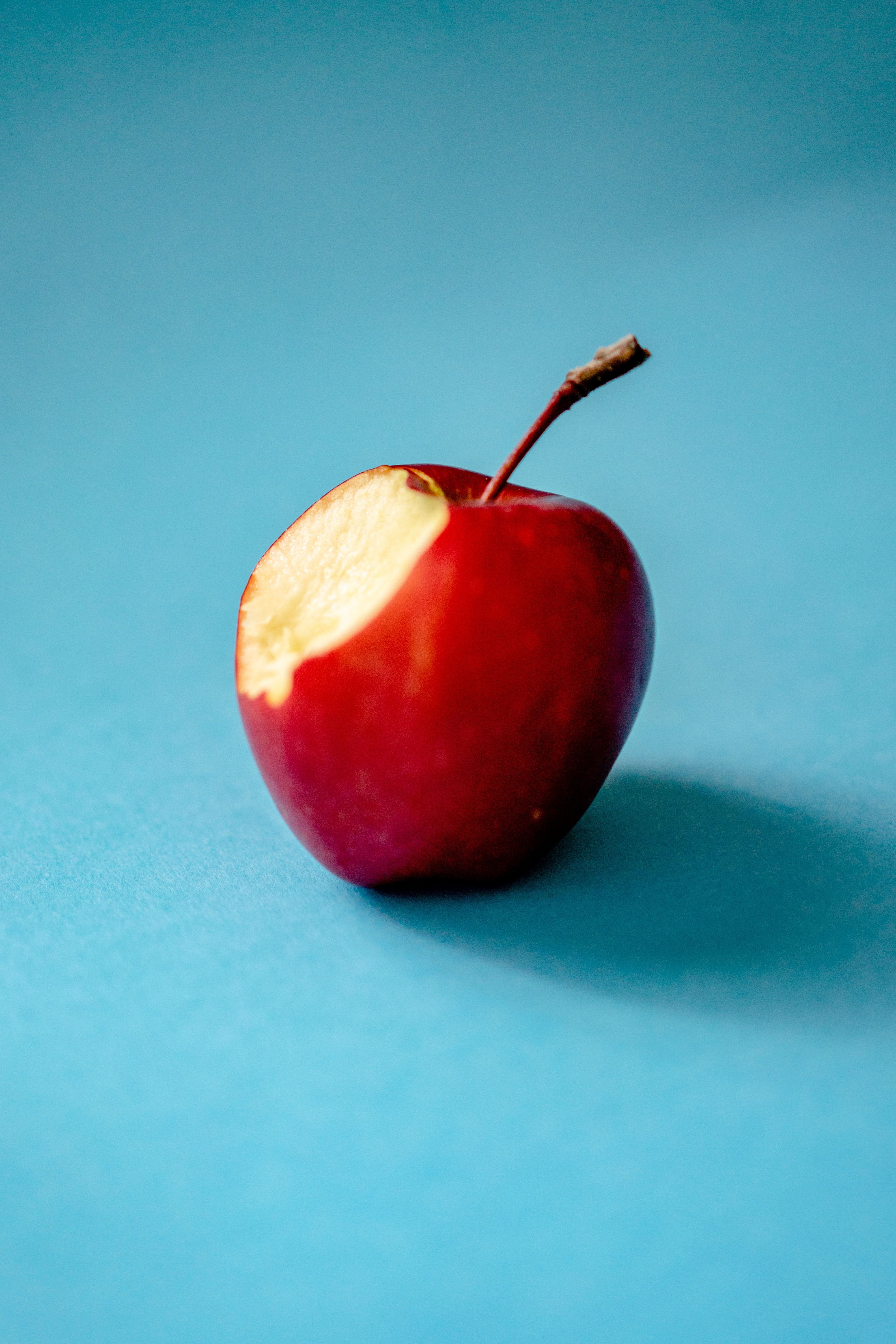 Manzana roja sobre un fondo celeste